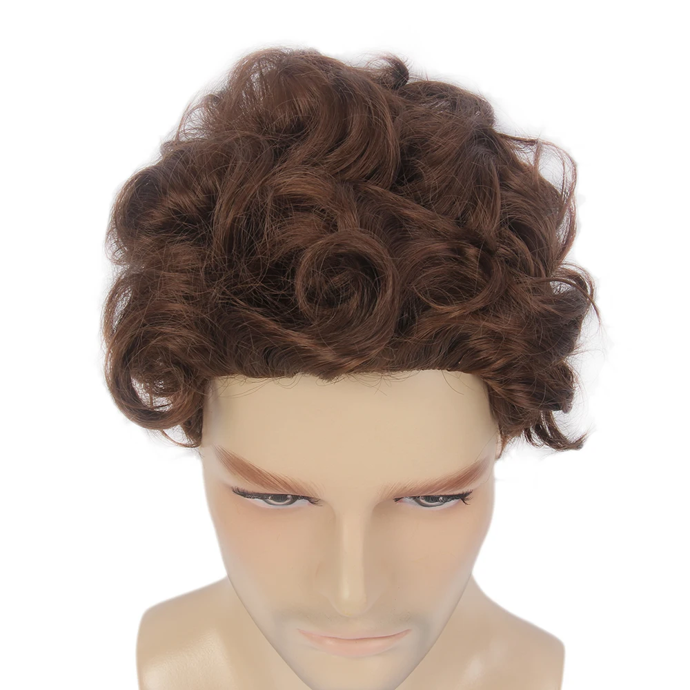 Stfantasy Curly Short men wig Layered Natural Wave Synthetic Hair mens wigs Brown Wig for male