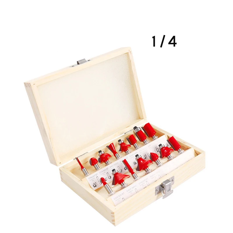 15pcs Woodworking 8mm Shank Router Bits Sets Cove Box Dovetail Chamfer Round Corner Straight Flute V Grooving Milling Cutter