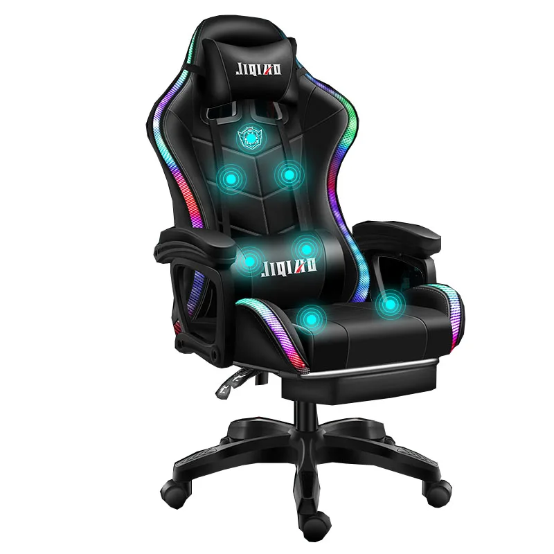 custom hot sale pu leather pc computer racing massage gaming chair silla gamer rgb gaming chair with lights and speakers