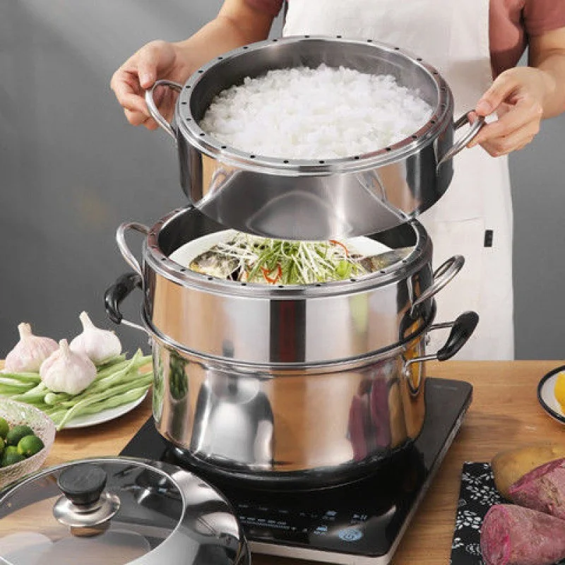 Commercial Cookware Multilayer Stainless Steel Steamer Pot Large Capacity Cooking Pot With SS Lid
