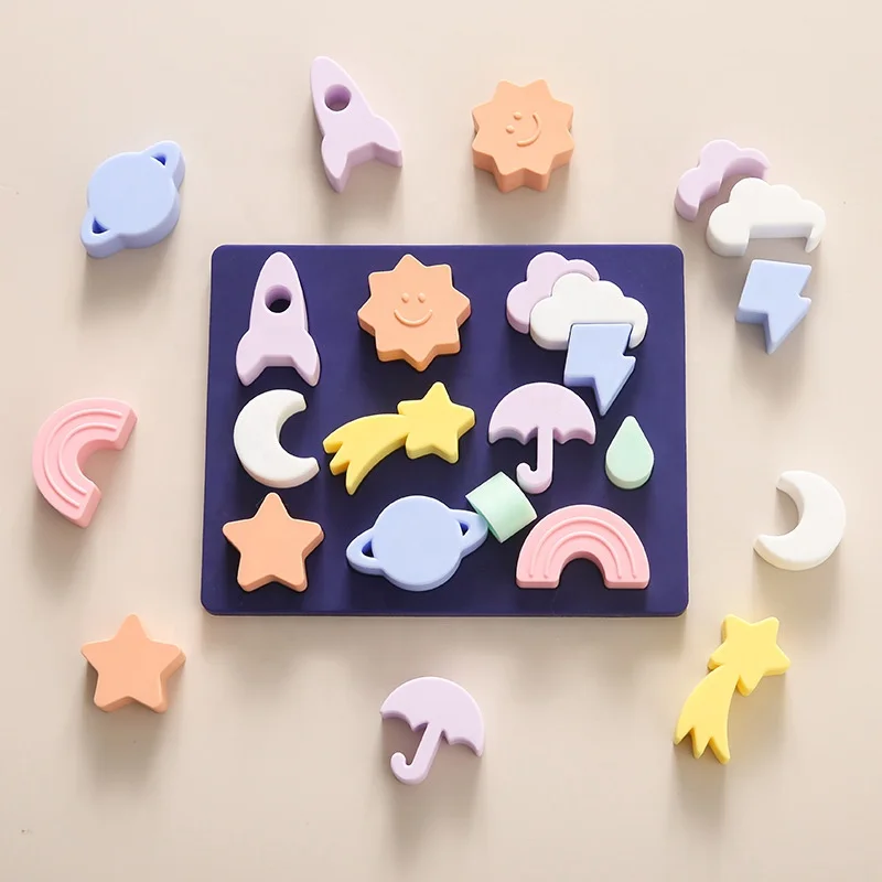Wholesale 3D Cartoon Weather Matching Puzzle Baby Building Blocks Educational Jigsaw Puzzles Silicone Puzzle Toy