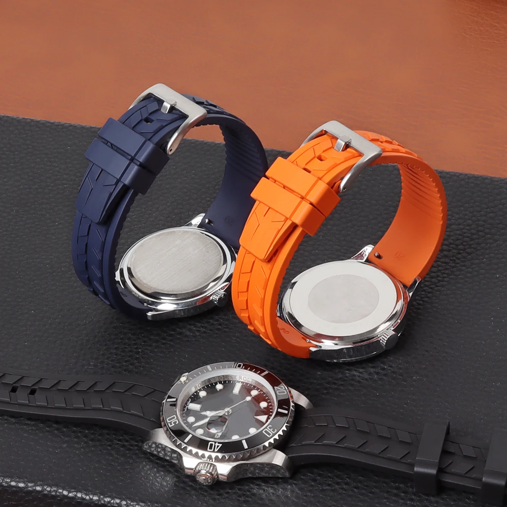 New Arrival FKM Rubber Watch Strap 20/22mm Quick Release Tire Tread Fluororubber Watch Bands Bracelet Multiple Color Options