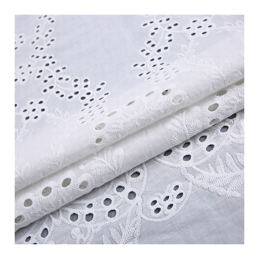 HA-14353C New products wholesale roll lightweight eyelet embroidery white voile soft cotton fabric