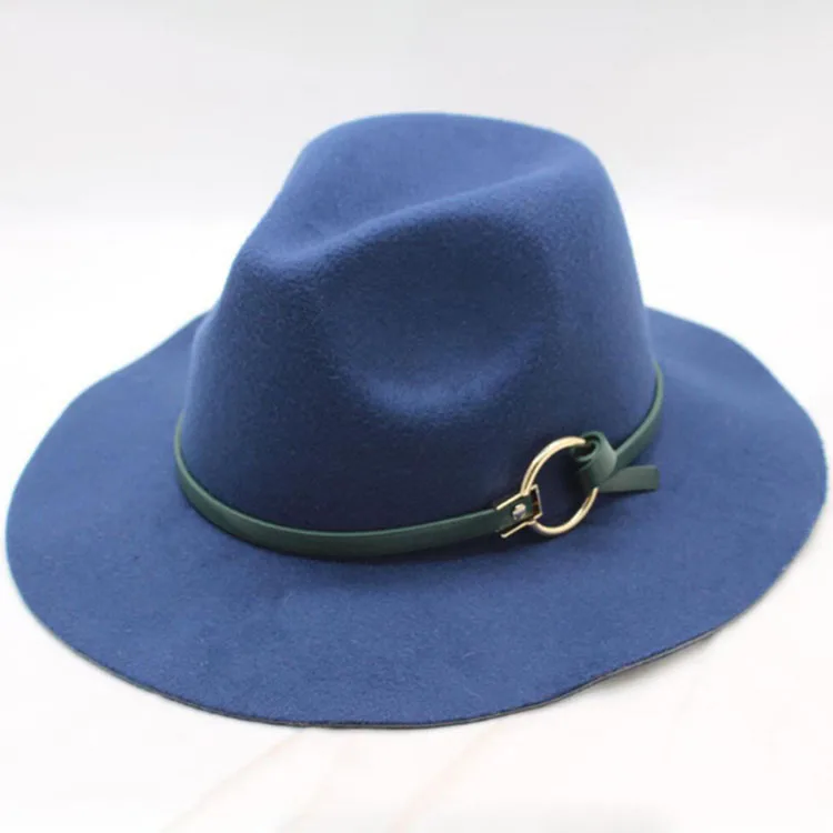 wholesale custom logo head cap fashionable oversized blue soft felt fedora hat winter luxury cap for men women
