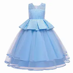 Wholesale Kids Long Gowns Baby Party Satin Flower Dress Wedding Birthday Dresses