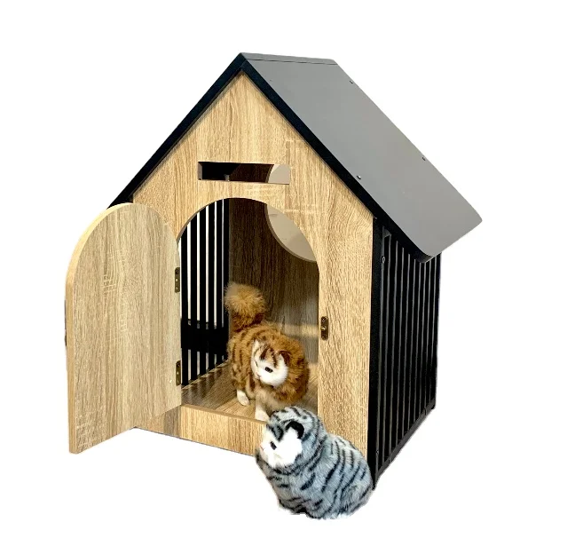 Wood-metal Rabbit Hutch Elevated Pet House Bunny Cage with Slide-Out Tray Asphalt Openable Roof Lockable Door