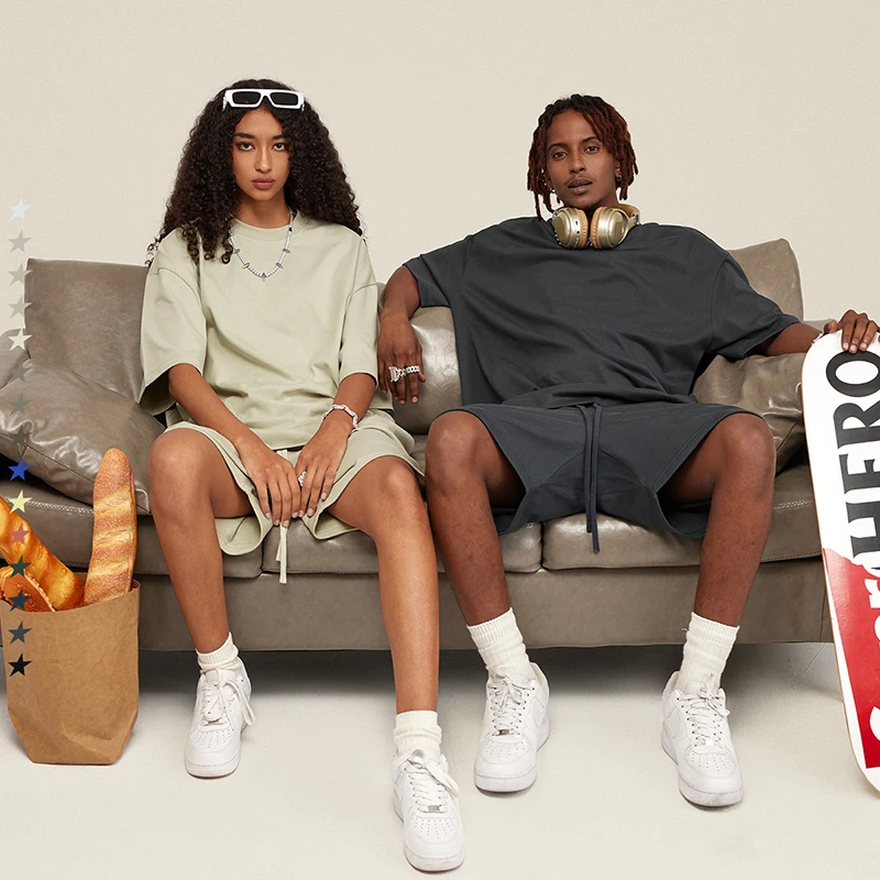 Custom Summer Oversized  Tracksuit For Casual Sports Two Piece T Shirt And Short Set Unisex Women Men Track Suit