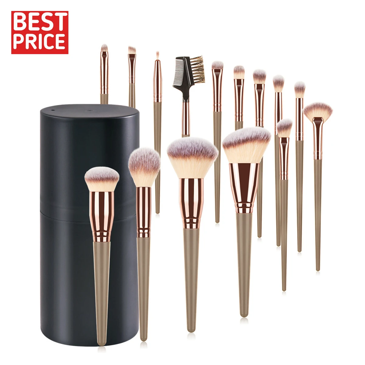 Luxury Makeup Brush Set For Eye Custom Logo Foundation Fan Make Up Brushes 15pcs Makeup Brush Set with Bucket