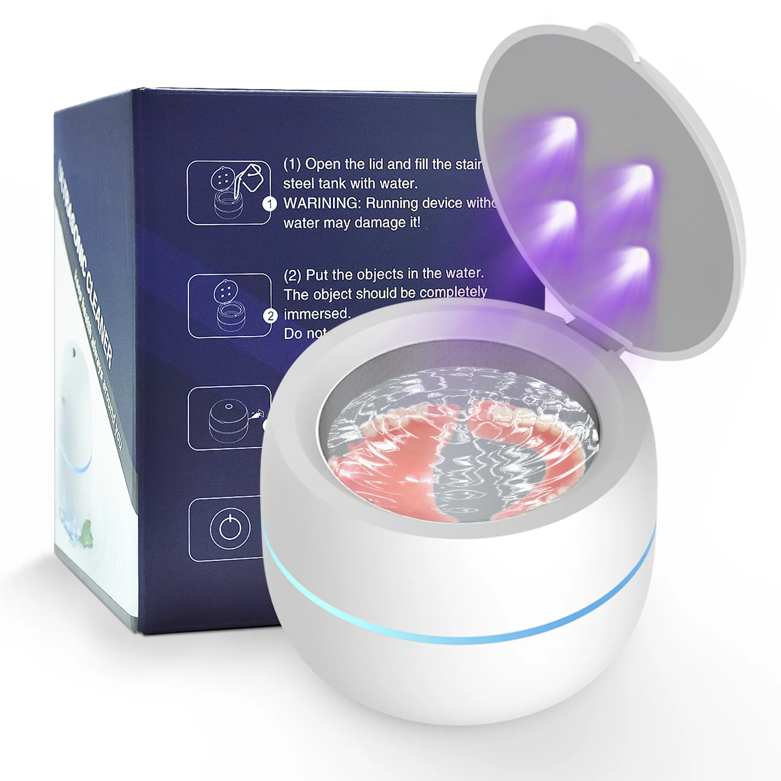 Portable High Frequency Ultrasonic Cleaner Jewelry Watch Glasses Cleaner Machine Denture Teeth Retain Braces UV Cleaner