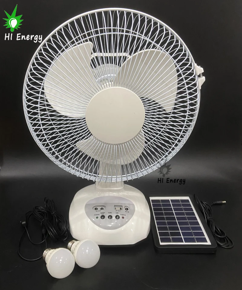 Offgrid  Rechargeable Solar Fan Energy System with Solar Panel and Led Light Bulbs 12Inch 16inch 012T