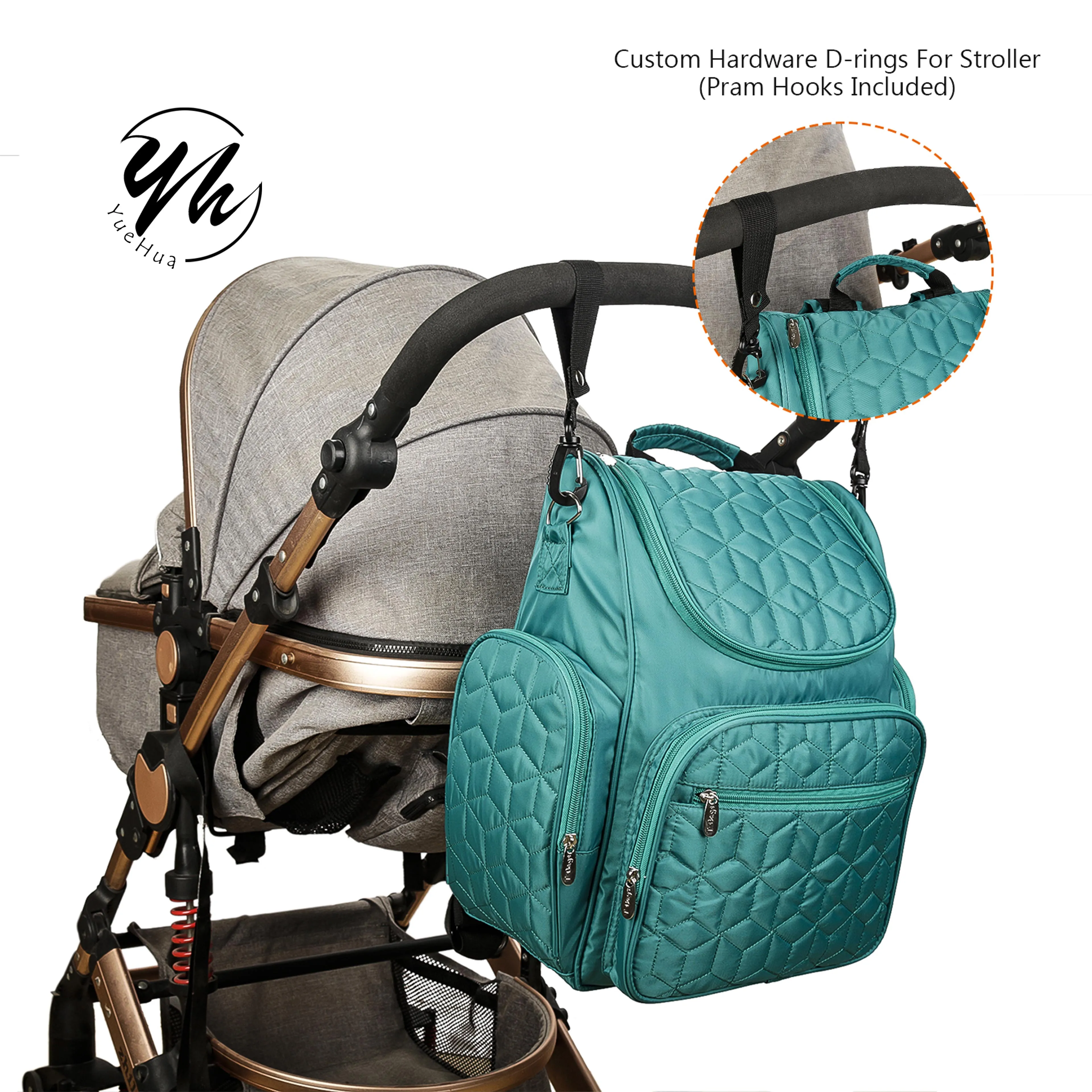 2021 New arrival function design line pattern fashion baby travel diaper mummy bag