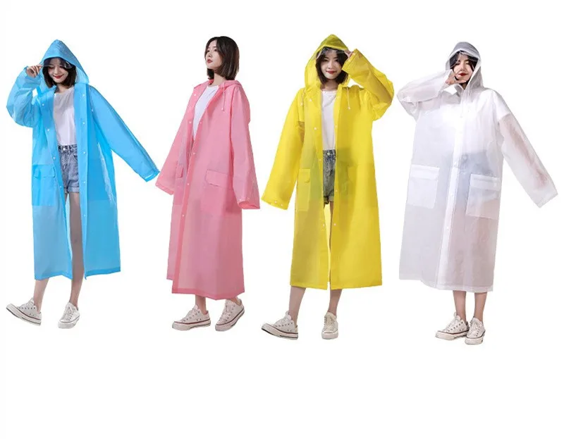 EVA thick plastic rainwear women yellow rubber pullover classic raincoat with buttons and hood