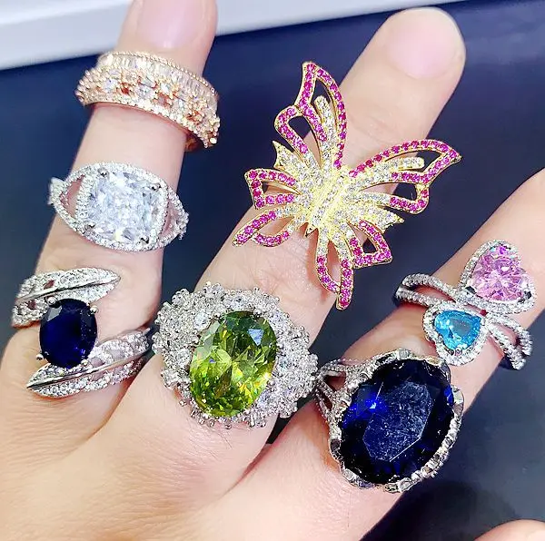jewelry ring mixed wholesale crystal color zirconium ring heavy industry micro-inlaid S925 silver gemstone explosion ring