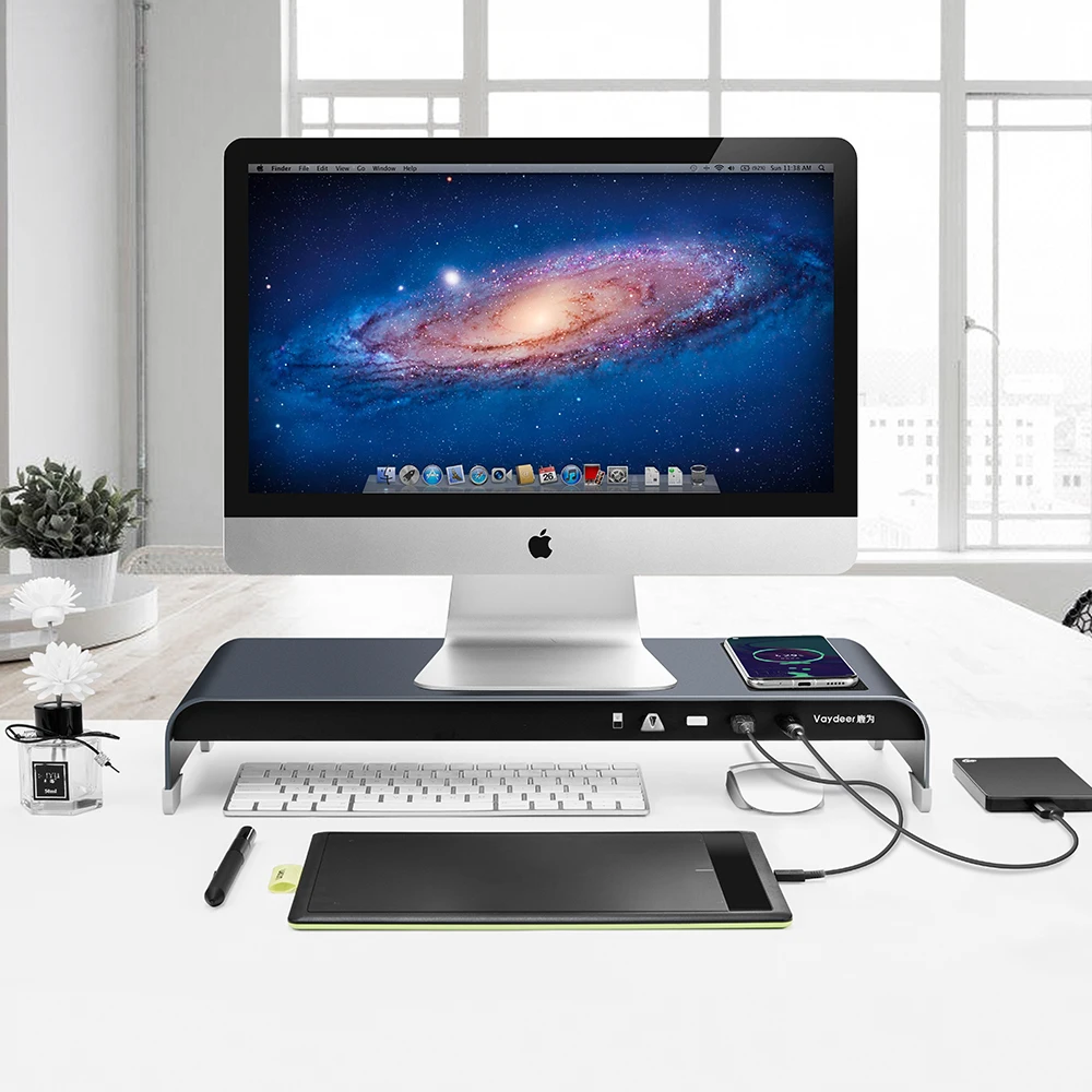 Vaydeer OEM Organizer USB 3.0 Transfer Data and Charging Aluminum Metal Monitor Stand