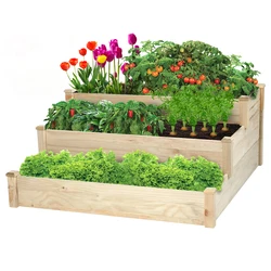 3 Tier Wood Planting Box Raised Garden Bed Elevated Plants Stand for Backyard Outdoor