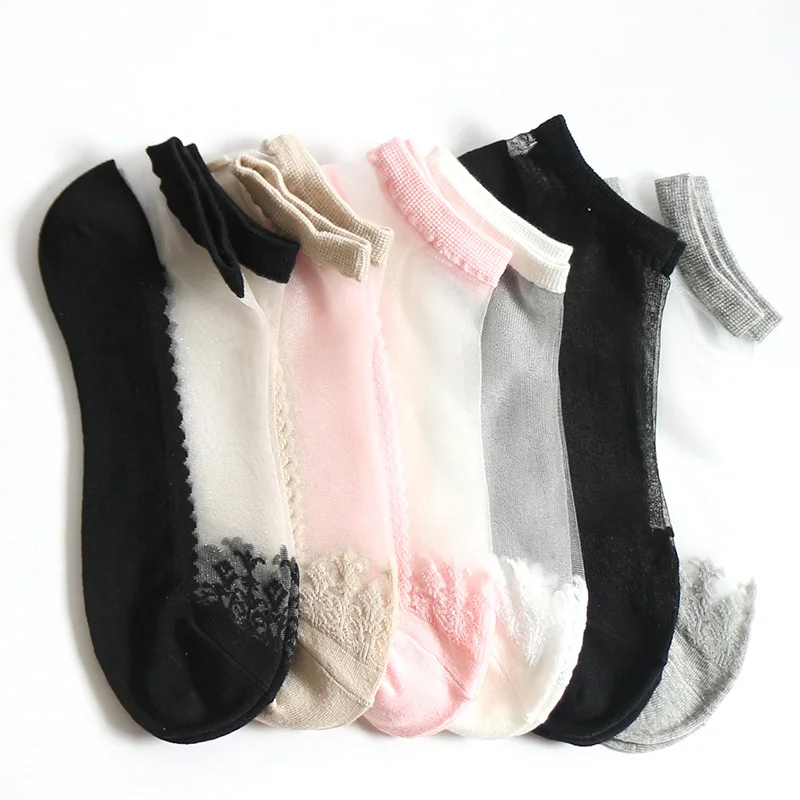 Summer crystal sheer breathable fashion casual transparent crystal ladies socks