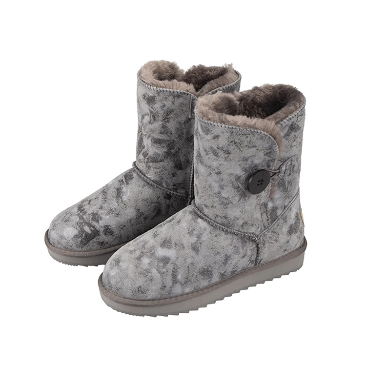 Fuzzy Waterproof Half Boots Platform Fur Button Snow Boots Warm Shoes for Women