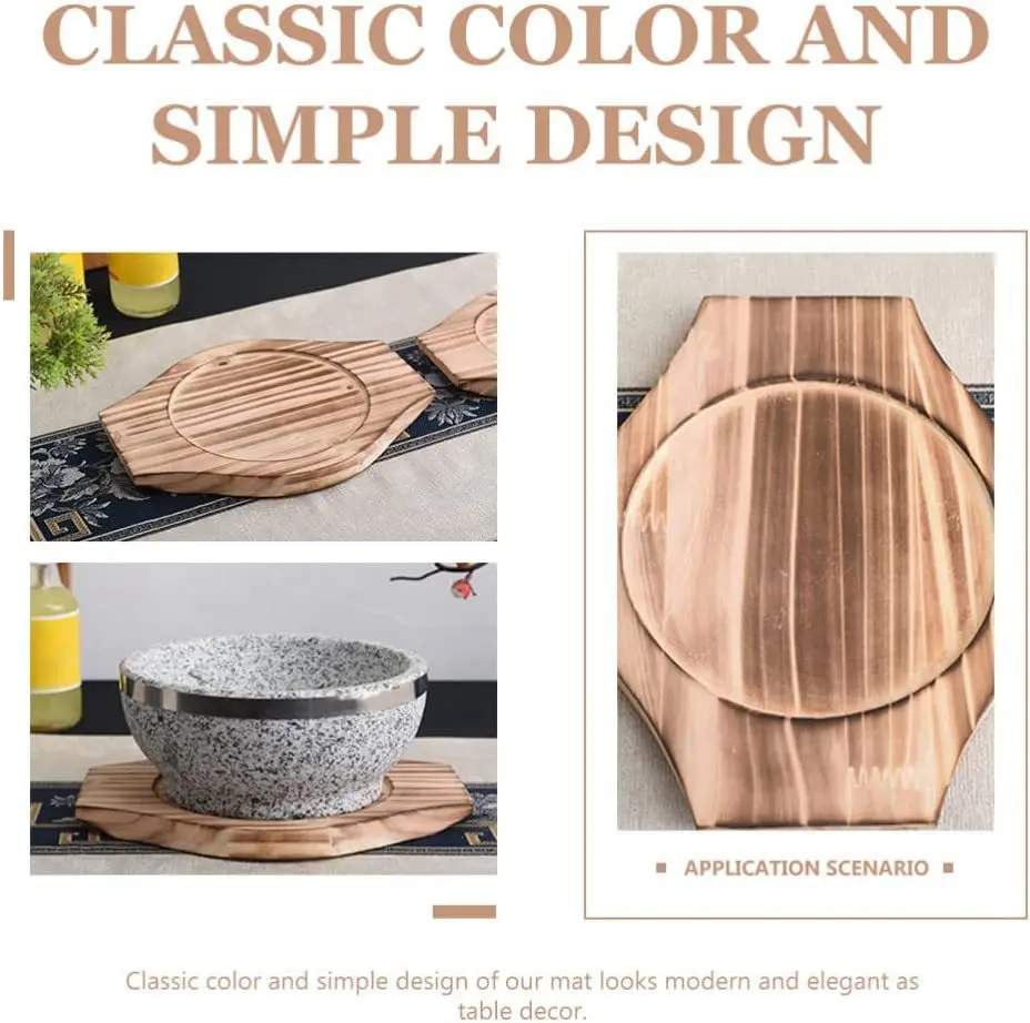 Thickening Anti-Heat Teppanyaki Wooden Board Korean Bibimbap Wooden Serving Tray Solid Wood Hot Pot Stone Bowl Serving Base