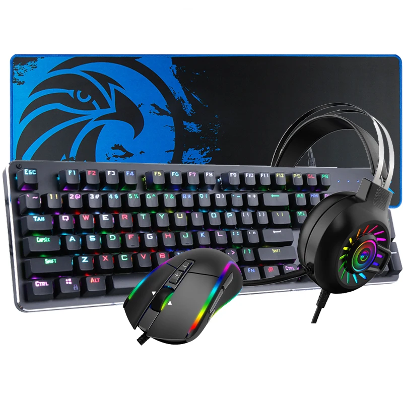 Эргономичная Rgb-подсветка механическая гарнитура игровая клавиатура мышь комбо с