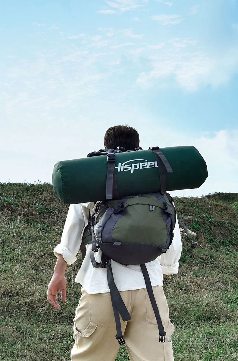 HISPEED 2-Person Foldable Air Camping Sleeping Pad Inflatable Memory Foam Mattress with Built-in Pump for Outdoor Use