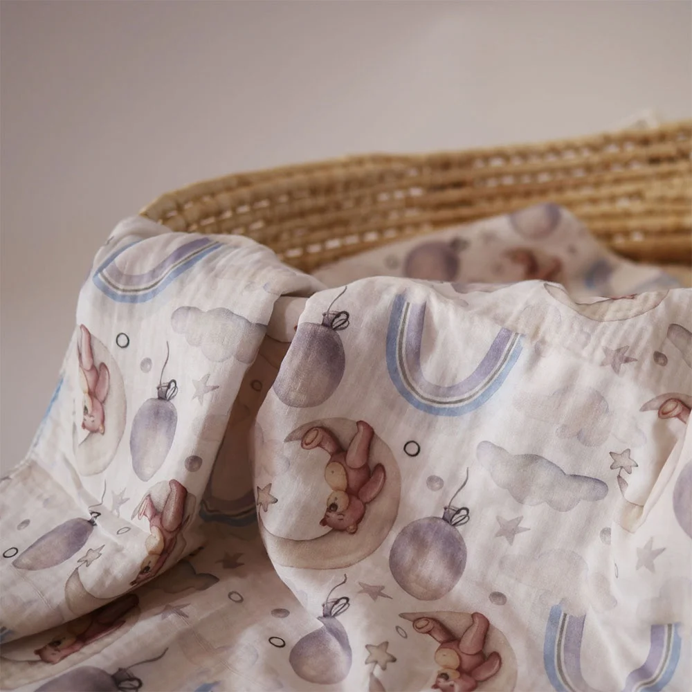 Custom Waffle Fabric Towel For Newborn Wrap Shower Gift With Printed Patterns Bamboo Cotton Baby Muslin Swaddle Blanket