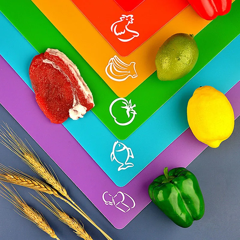 6 Pieces Flexible Plastic Cutting Board Mats with Food Icons, BPA Free Cutting Boards for Kitchen, Non Slip Cutting Mat for Meat
