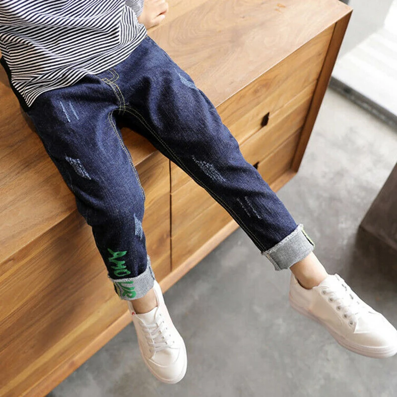 Wholesale Special Custom Funky Track Denim Kids Jeans Embroidery Soft Touch Fit Pants Children Elastic Waist Cool Kids Trousers