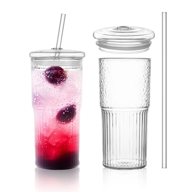 20 OZ High Borosilicate Glass Tumbler Iced Coffee Water Smoothie Bar Glassware Mug Clear Glass Cups With Lids and Glass Straws