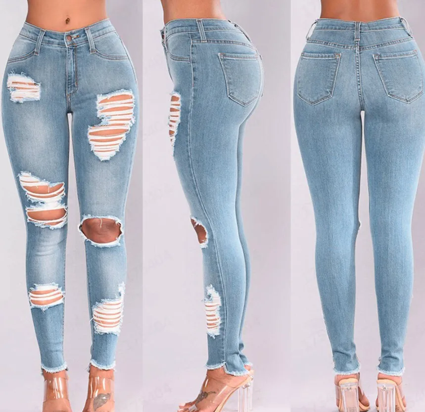 woman distress jean Washed Hollow Out hole stitched elastic flared pants high waist jeans for women ripped stacked jeans