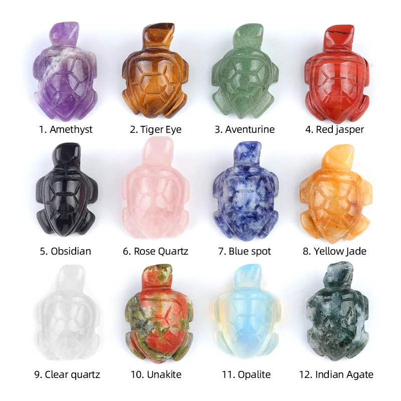 Professional supplier 1.0Inch Handmade Craved Animal Figurine Tortoise Sculpture Gemstone Turtle Ornament for Home Decoration