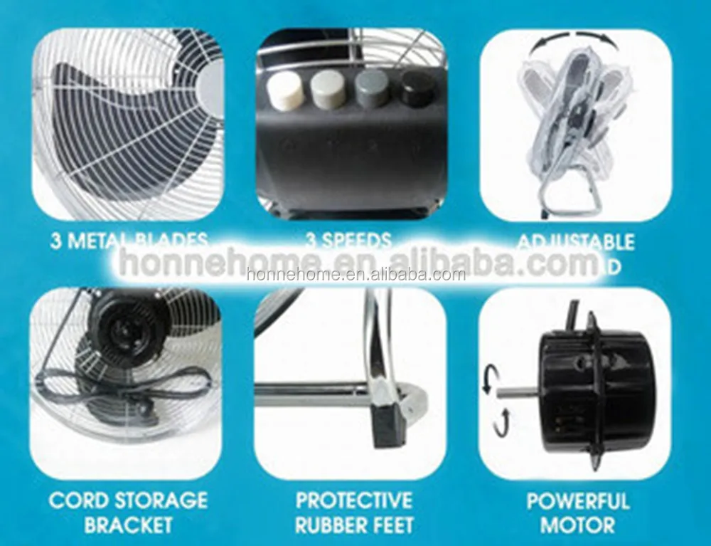 100W 16 inch High Velocity Air Cooling Metal floor standing fan