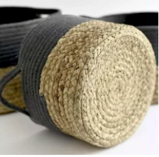 Brown Organic  Collapsible  Water Hyacinth Laundry Basket Straw Handwoven Storage Baskets rope woven storage basket