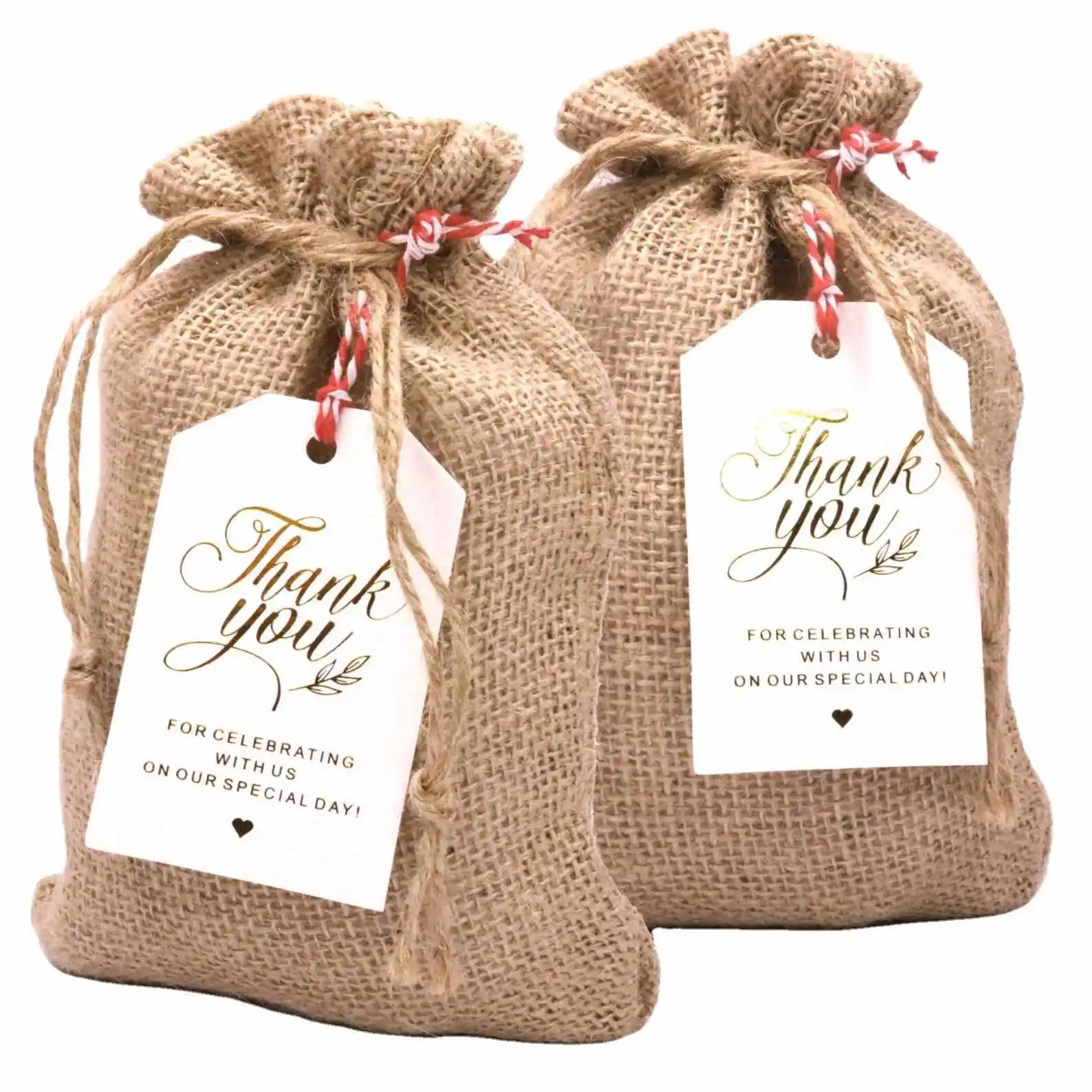 Thank You Natural Jute Hessian Rustic Wedding Favors wedding christmas drawstring burlap bag