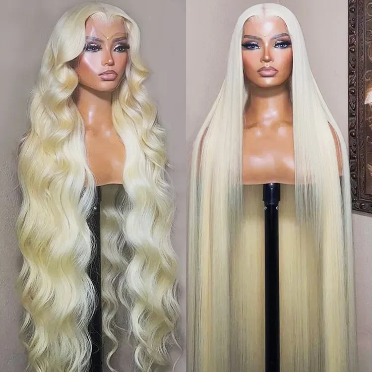 Wholesale Full Lace Frontal Wigs 30 Inch Long Straight Body 613 Blonde Brazilian Human Hair Wig HD Transparent Lace Front Wigs