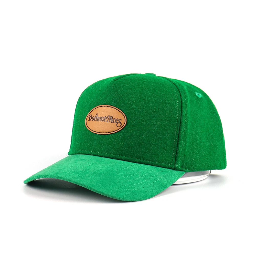 BSCI Factory Custom 5 Panel Suede Baseball Cap,Leather Patch Gorras,Wholesale Structured Green Suede Baseball Hat Dad Hats