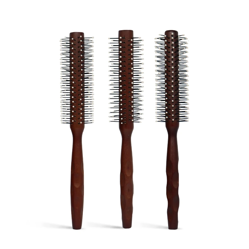 Professional Barber Tool Natural Wooden Handle Hair Roller Brush Curling Comb Detangling Round Hairbrush with Massage Home Salon