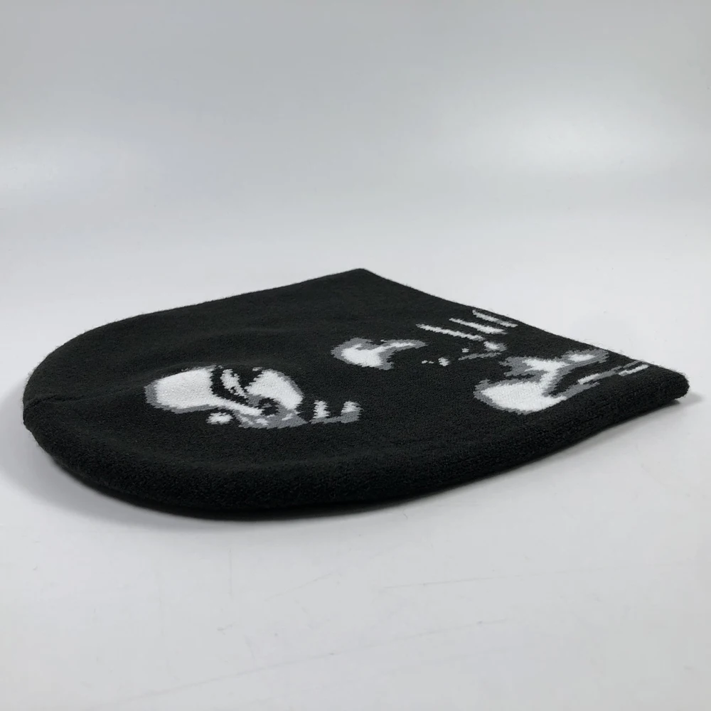 OEM custom logo pattern no fold beanie Men fashion black knitting winter hats Wind proof skull acrylic sports hip hop beanie