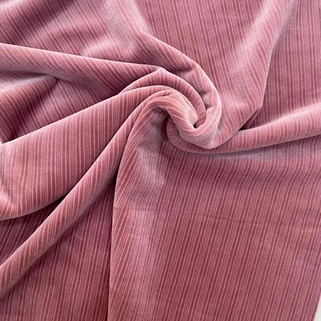 Manufacturer AB Yarn Pin Strip Fabric Velvet Super Soft Spandex Fabric For Dress Jersey