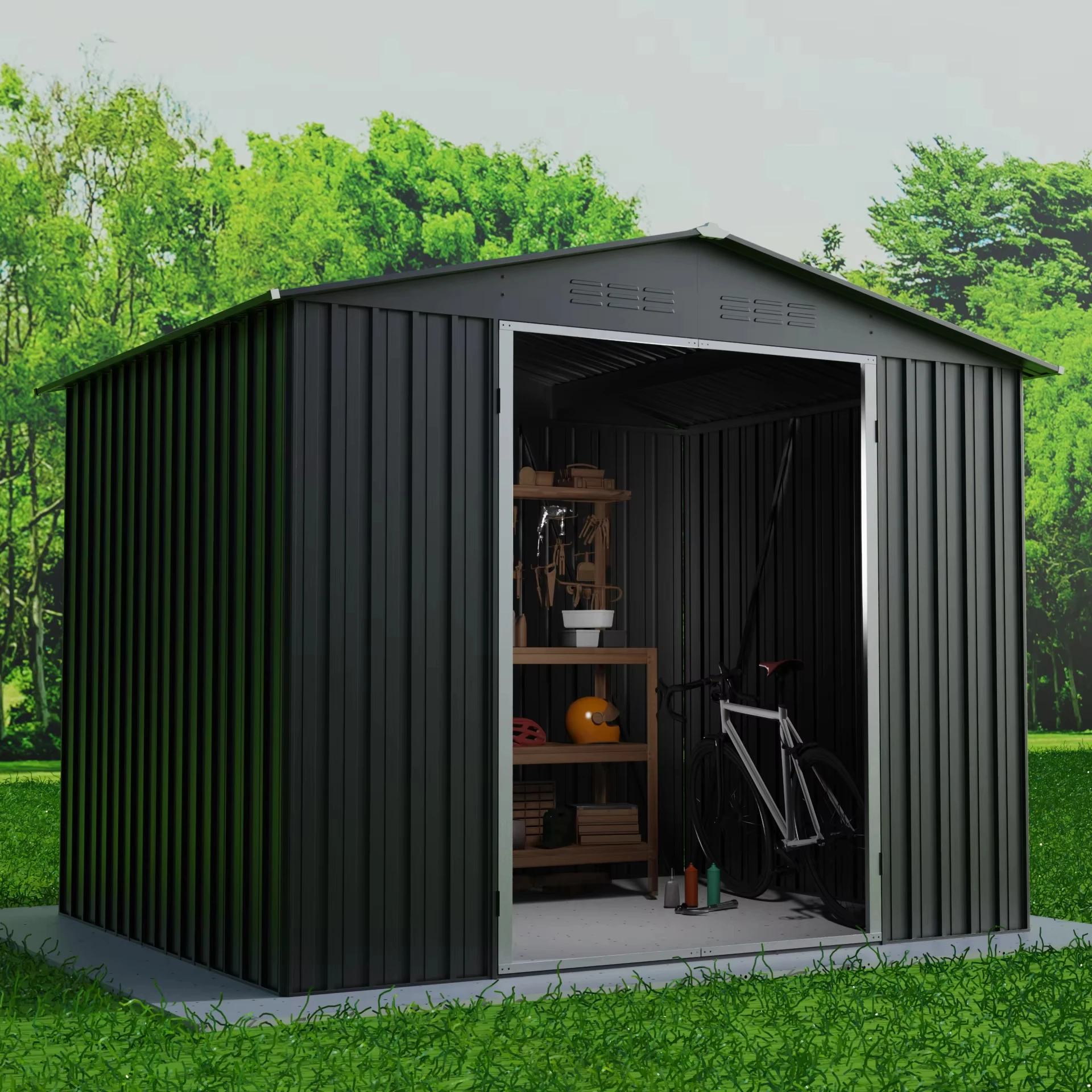Outdoor Shed House with Open-Door Metal Storage Garden Shed Easy Installation Few Screw Tool Shed