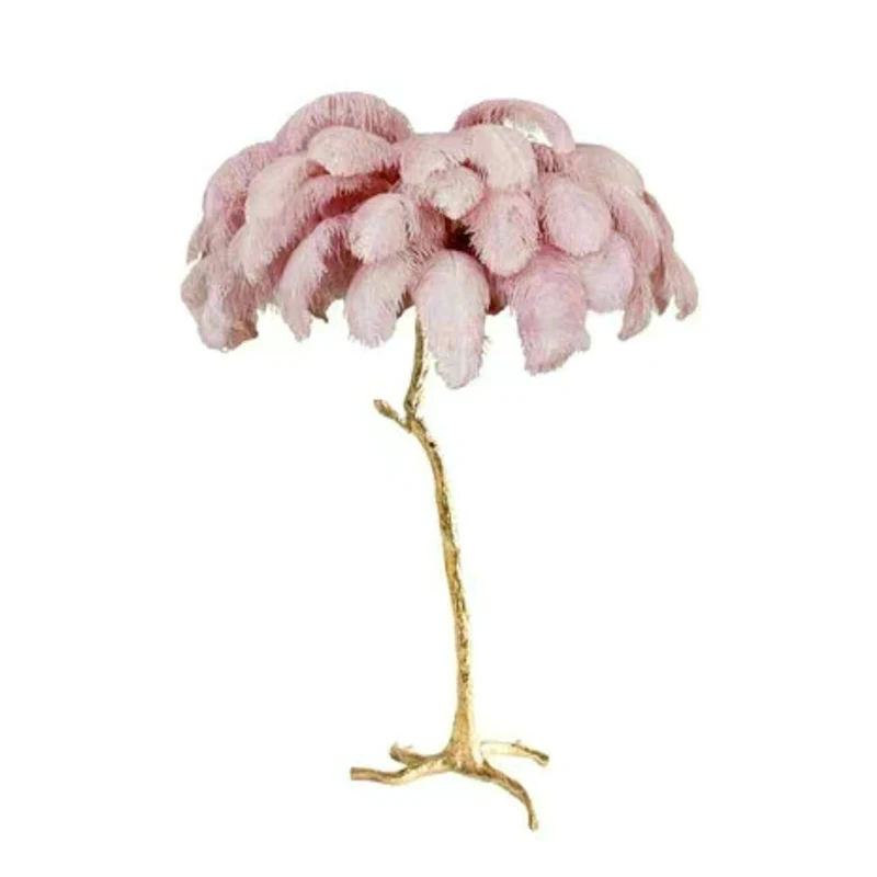 High Quality Modern Ostrich Feather Hotel Decoration LED Palm Tree Home Lighting Copper Stand Floor Light Lamp