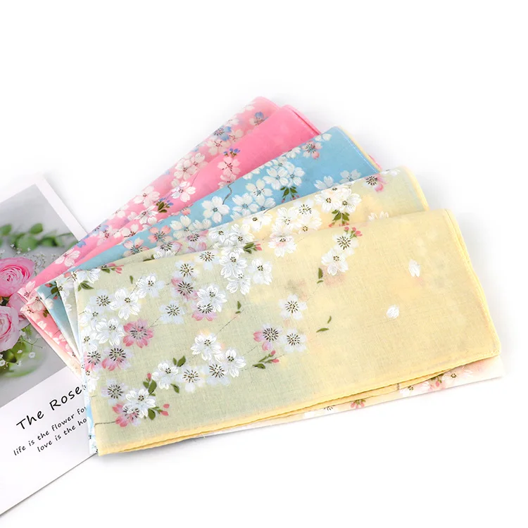 Trendy style cheap floral flower printed design cotton women soft handkerchief in Stock