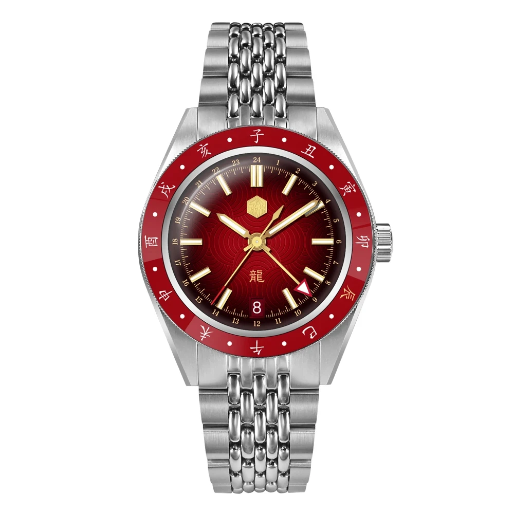 Wholesale san martin Vintage Dragon Limited Chinese Style GMT diver mechanical Automatic stainless steel watch man for sale