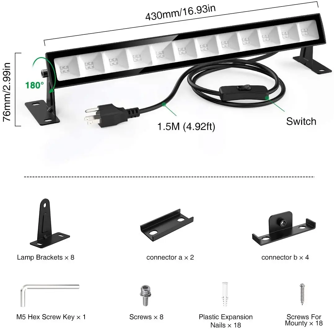  4 шт. 24 Вт LED wal wash черный свет 5ft шнур питания IP66 Blacklight для светящейся вечеринки сценическое