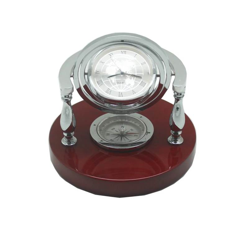High quality Wooden Globe desk  Clock with Compass