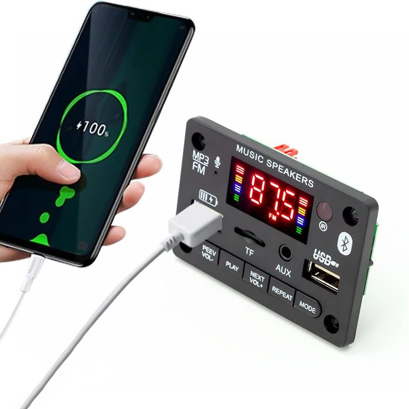 Усилитель 80 Вт, BT 5,0, 12 В, 2*40 Вт, MP3 декодер, плата, Беспроводная зарядка телефона, музыкальный аудио модуль, USB TF AUX FM радио