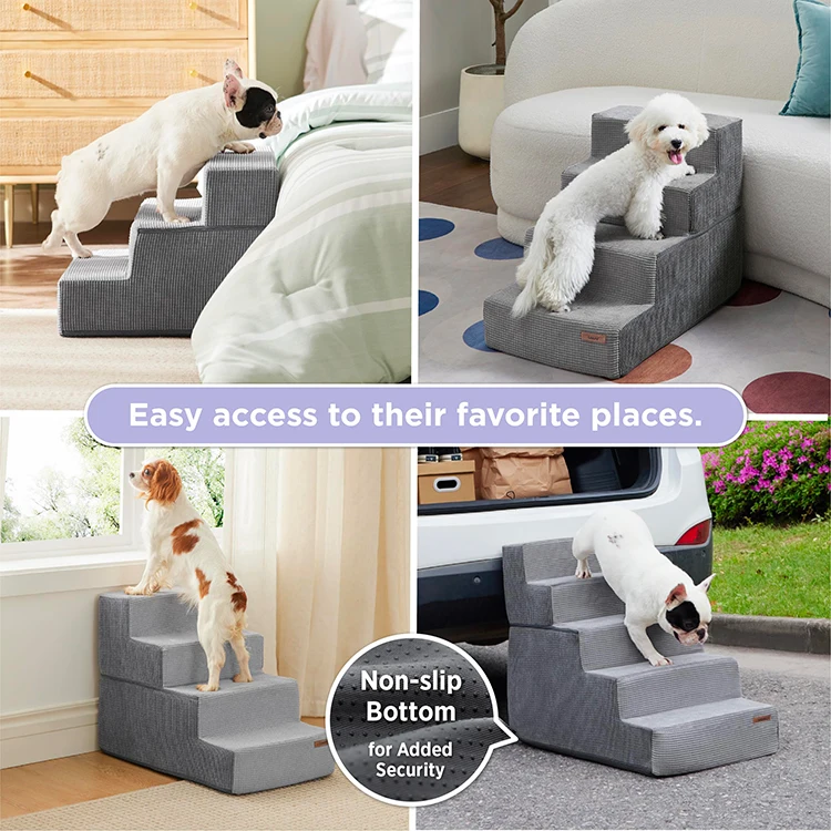 High Density Foam 2 3 4 5 Tier Pet Steps Portable Pet Dog Ladder Pet Stairs for Sofa and Bed