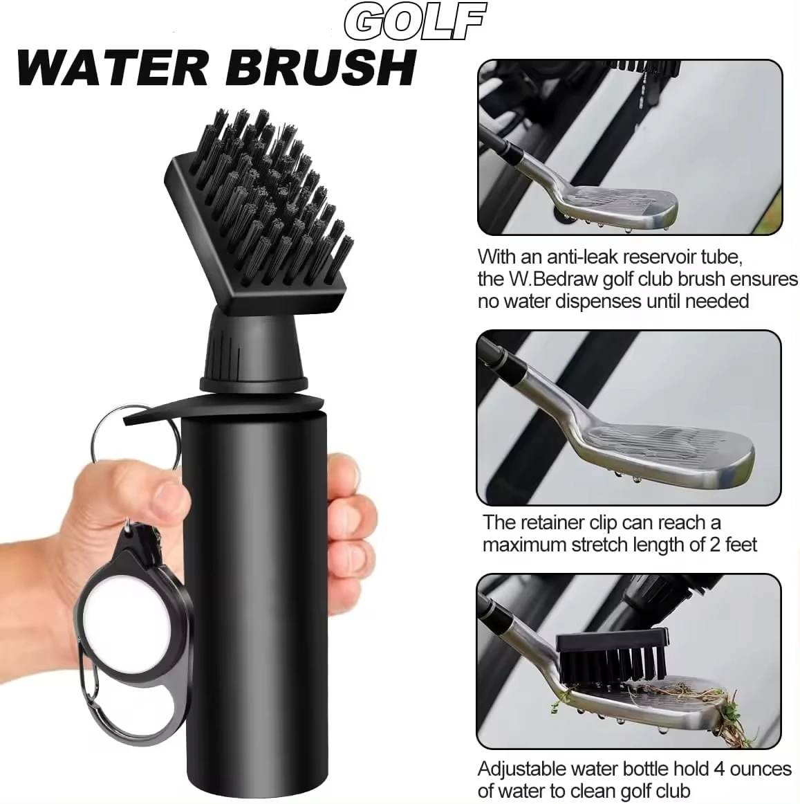 Custom Logo Portable Golf Club Spray  Brush Large Nylon-Bristles Head Cleaning Brush