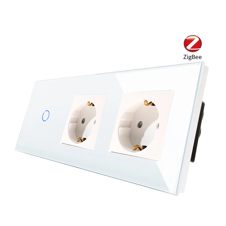 Bingoelec ZigBee 1Gang 1Way Wifi Touch Switch and Socket EU 16A  Wall schuko Socket With Crystal Glass Panel