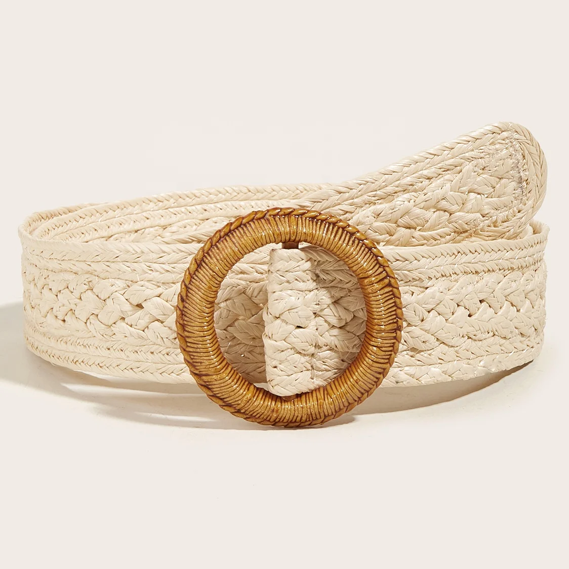 hot selling natural materials wood buckle custom elastic braided ladies belt