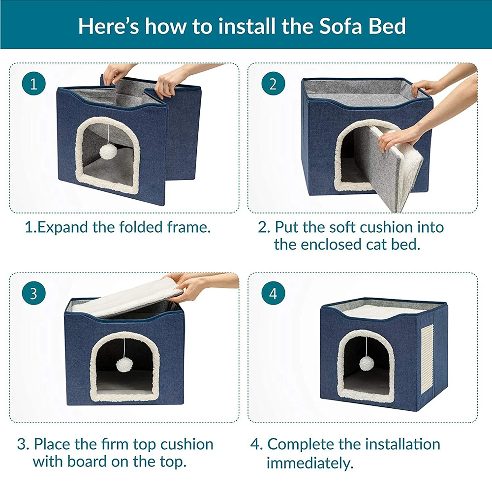 Popular Pet Foldable Indoor Large Cat House Cat Cave for Pet Warm Pet Sleeping Beds Cat Cube Nest with Double Layer